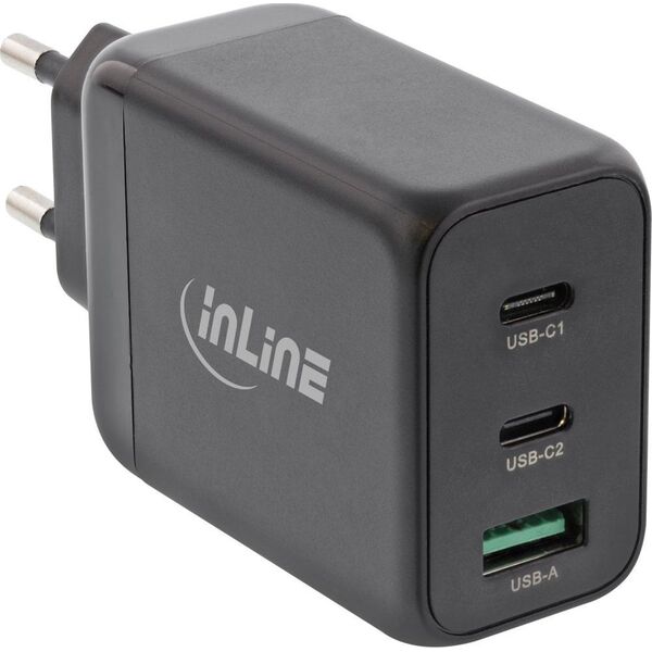 InLine InLine® USB PD power supply, GaN charger, 3-port, Dual USB-C + USB-A, 65W, black