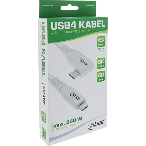 InLine InLine® USB4 cable, USB Type-C, one side angled, PD 240W, 8K60Hz, TPE white, 1m