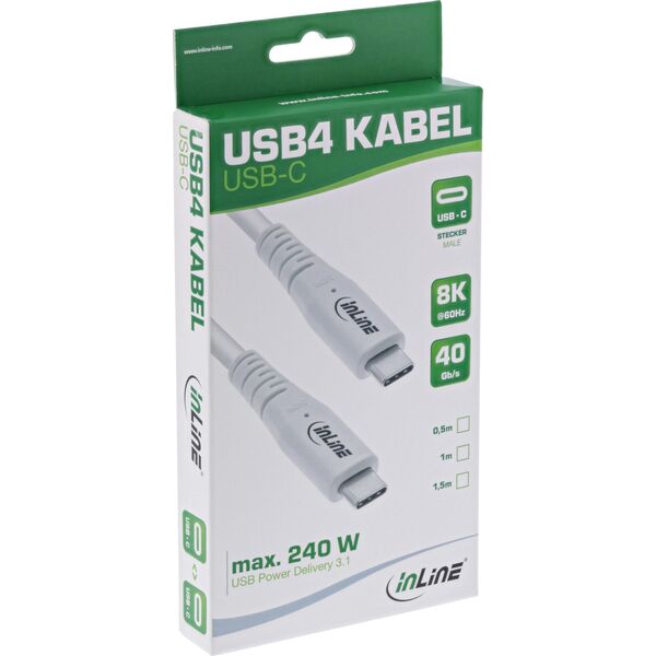 InLine InLine® USB4 cable, USB Type-C male/male, PD 240W, 8K60Hz, TPE white, 0.5m