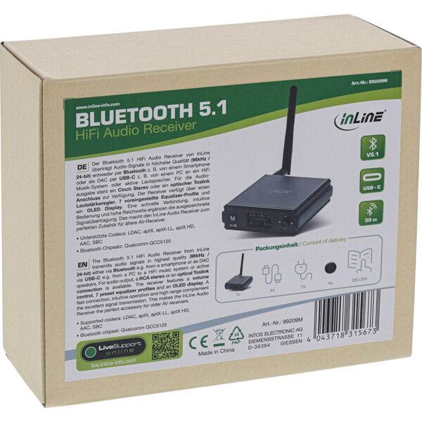 InLine InLine® Bluetooth 5.1 HiFi Receiver & USB DAC, with LCD