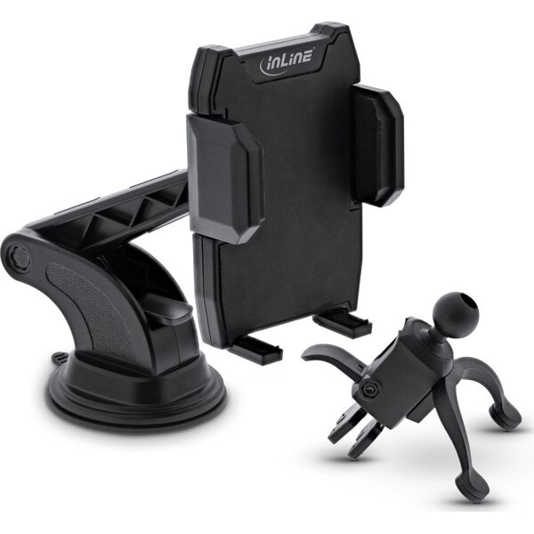 InLine InLine® Smartphone Windshield Car holder with suction cup or for ventilation grille, ONE CLICK EASY II, universal