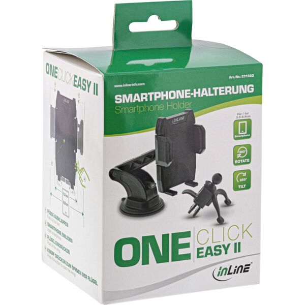 InLine InLine® Smartphone Windshield Car holder with suction cup or for ventilation grille, ONE CLICK EASY II, universal