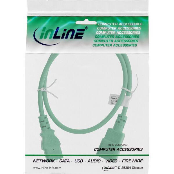 Kabel zasilający InLine InLine® Power cable extension, C13 to C14, green, 0.75m