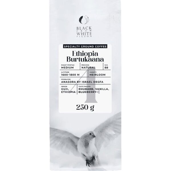 Ground specialty coffee Black Crow White Pigeon Ethiopia Burtukaana, 250 g