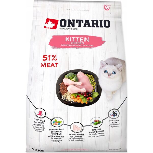 ONTARIO Ontario Kitten vištiena 2kg (Kačiukams su vištiena)