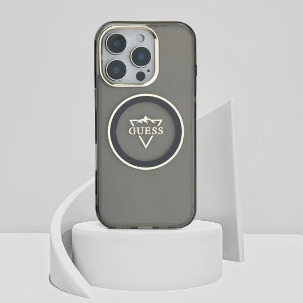 Guess IML Metal Mountain Logo MagSafe case for iPhone 16 Pro Max black