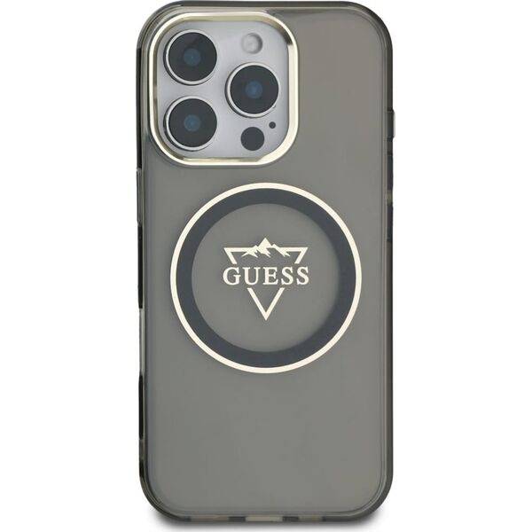 Guess IML Metal Mountain Logo MagSafe case for iPhone 16 Pro Max black