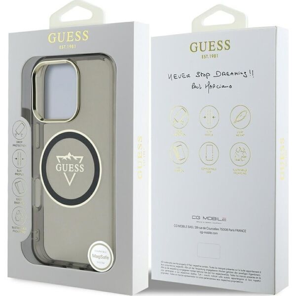 Guess IML Metal Mountain Logo MagSafe case for iPhone 16 Pro Max black