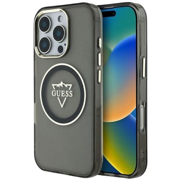 Guess IML Metal Mountain Logo MagSafe case for iPhone 16 Pro Max black
