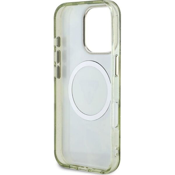 Etui Guess Glitter Flowers Triangle       Buttons MagSafe do iPhone 16 Pro zielony