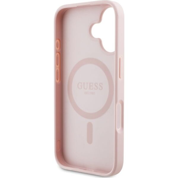 Etui Guess Grained Printed Flower         Pattern MagSafe do iPhone 16 różowy