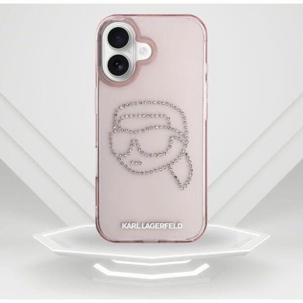 Etui Karl Lagerfeld IML Rhinestones Karl  Head do iPhone 16 różowy