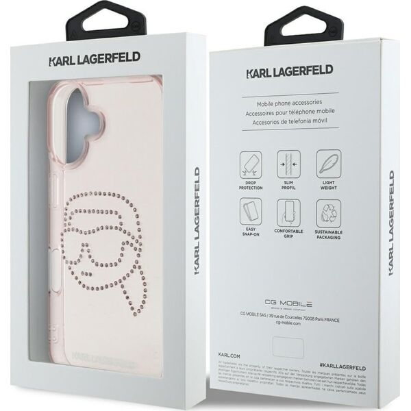 Etui Karl Lagerfeld IML Rhinestones Karl  Head do iPhone 16 różowy