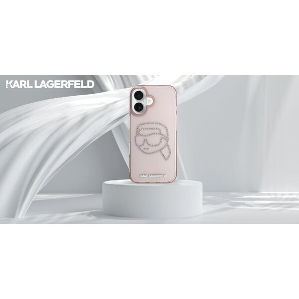 Etui Karl Lagerfeld IML Rhinestones Karl  Head do iPhone 16 różowy