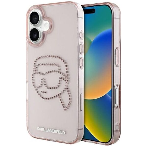 Etui Karl Lagerfeld IML Rhinestones Karl  Head do iPhone 16 różowy