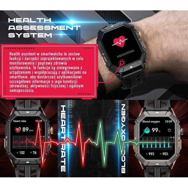 Smartwatch Rubicon SmartWatch Rubicon RNCF24 szary silikon BT Call rozmowy .