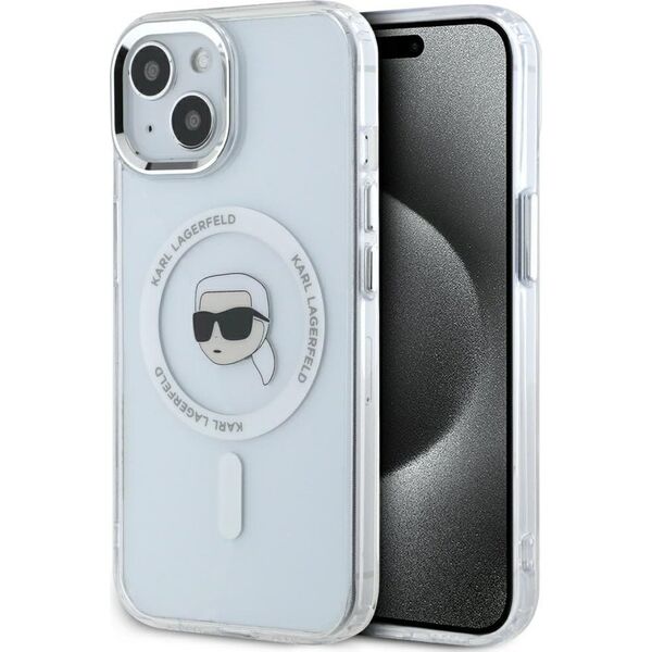 Etui Karl Lagerfeld IML Metal Karl Head   MagSafe do iPhone 15 biały