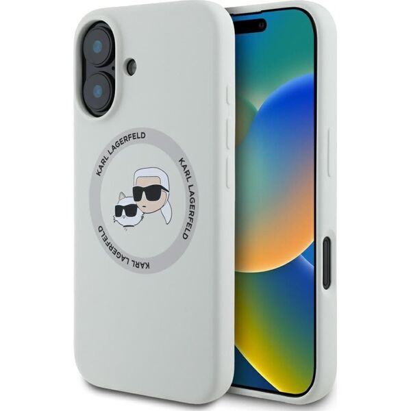 Etui Karl Lagerfeld Silicone Double       Heads And Circle MagSafe do iPhone 16 beżowy