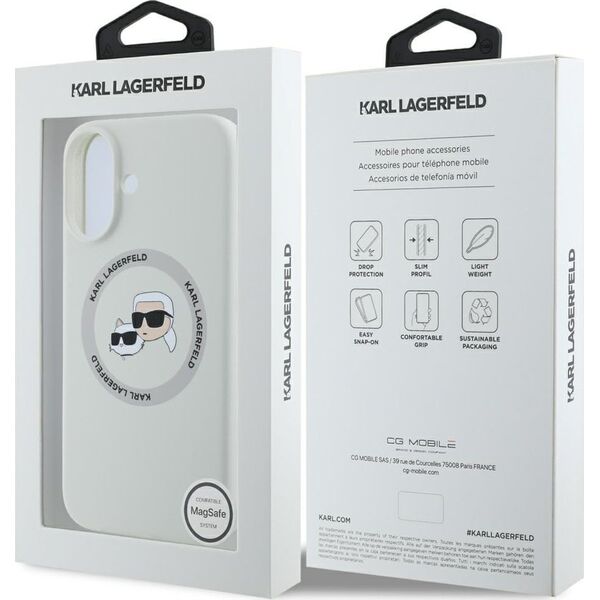 Etui Karl Lagerfeld Silicone Double       Heads And Circle MagSafe do iPhone 16 beżowy