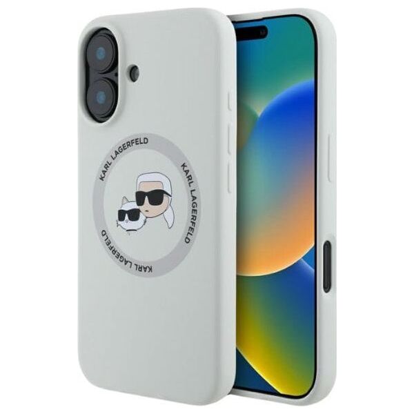 Etui Karl Lagerfeld Silicone Double       Heads And Circle MagSafe do iPhone 16 beżowy