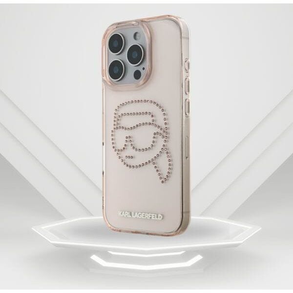 Etui Karl Lagerfeld IML Rhinestones Karl  Head do iPhone 16 Pro różowy
