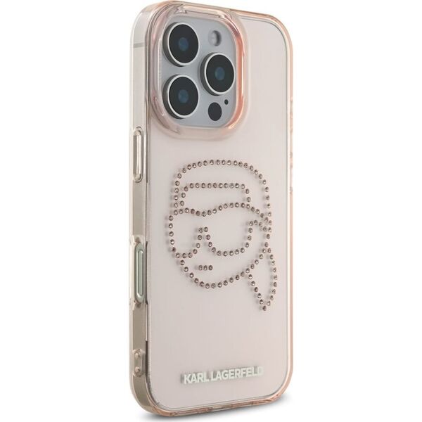 Etui Karl Lagerfeld IML Rhinestones Karl  Head do iPhone 16 Pro różowy