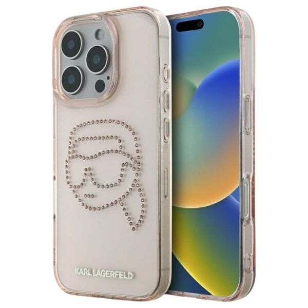 Etui Karl Lagerfeld IML Rhinestones Karl  Head do iPhone 16 Pro różowy