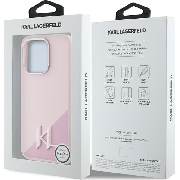 Etui Karl Lagerfeld Silicone Shadow       Metal Initial MagSafe do iPhone 15 Pro różowy