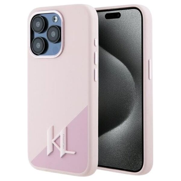 Etui Karl Lagerfeld Silicone Shadow       Metal Initial MagSafe do iPhone 15 Pro różowy