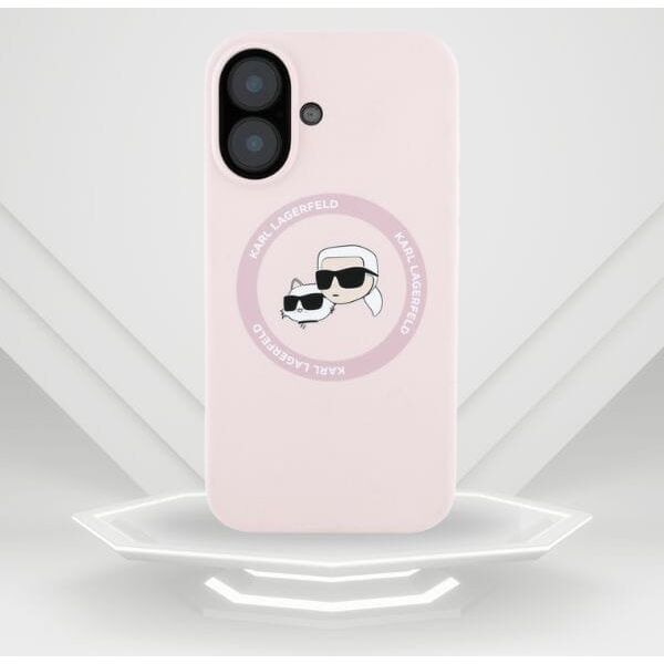 Etui Karl Lagerfeld Silicone Double       Heads And Circle MagSafe do iPhone 16 różowy