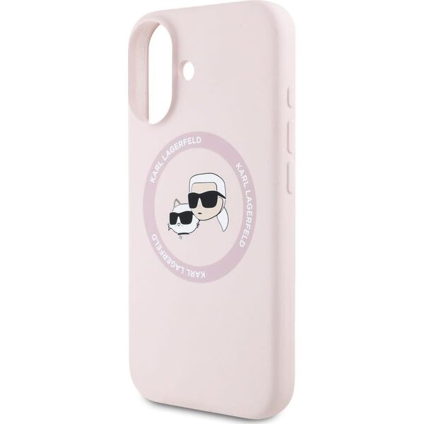 Etui Karl Lagerfeld Silicone Double       Heads And Circle MagSafe do iPhone 16 różowy
