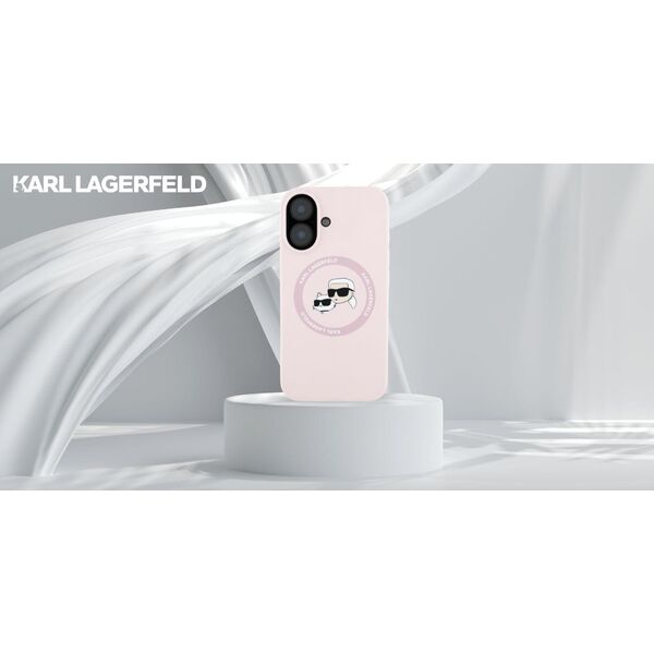 Etui Karl Lagerfeld Silicone Double       Heads And Circle MagSafe do iPhone 16 różowy