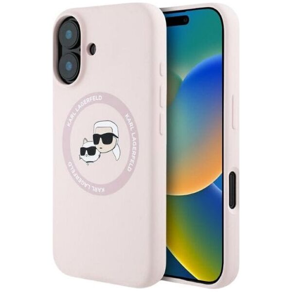 Etui Karl Lagerfeld Silicone Double       Heads And Circle MagSafe do iPhone 16 różowy