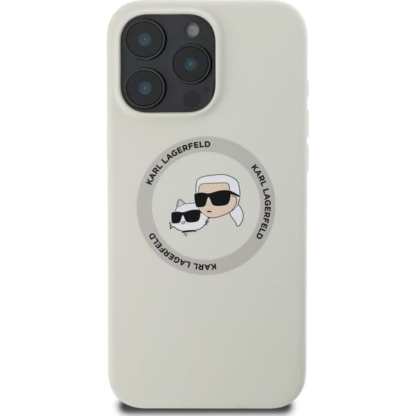 Etui Karl Lagerfeld Silicone Double       Heads And Circle MagSafe do iPhone 16 Pro beżowy