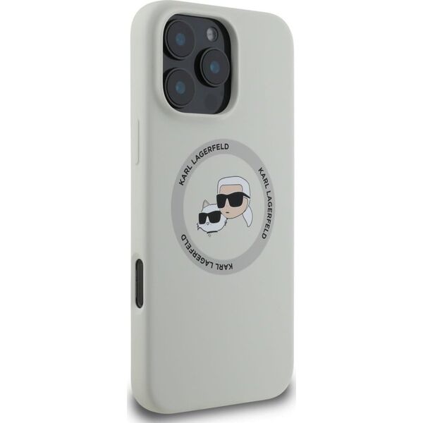 Etui Karl Lagerfeld Silicone Double       Heads And Circle MagSafe do iPhone 16 Pro beżowy