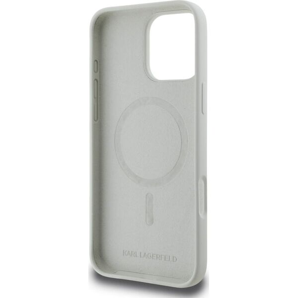 Etui Karl Lagerfeld Silicone Double       Heads And Circle MagSafe do iPhone 16 Pro beżowy