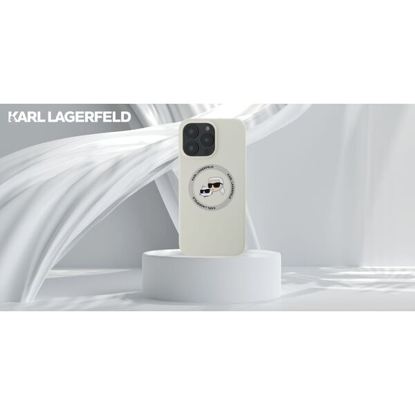 Etui Karl Lagerfeld Silicone Double       Heads And Circle MagSafe do iPhone 16 Pro beżowy