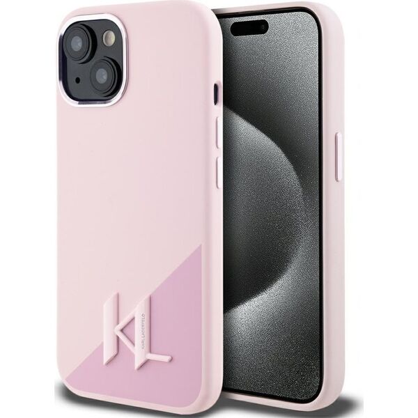 Etui Karl Lagerfeld Silicone Shadow       Metal Initial MagSafe do iPhone 15 różowy