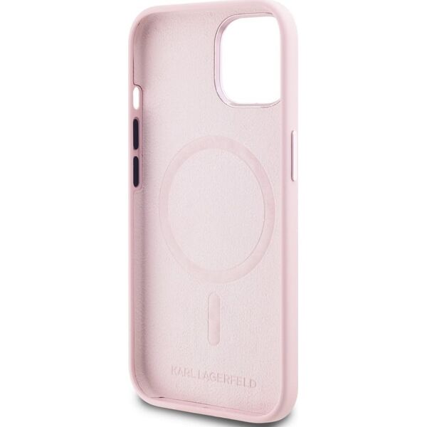 Etui Karl Lagerfeld Silicone Shadow       Metal Initial MagSafe do iPhone 15 różowy