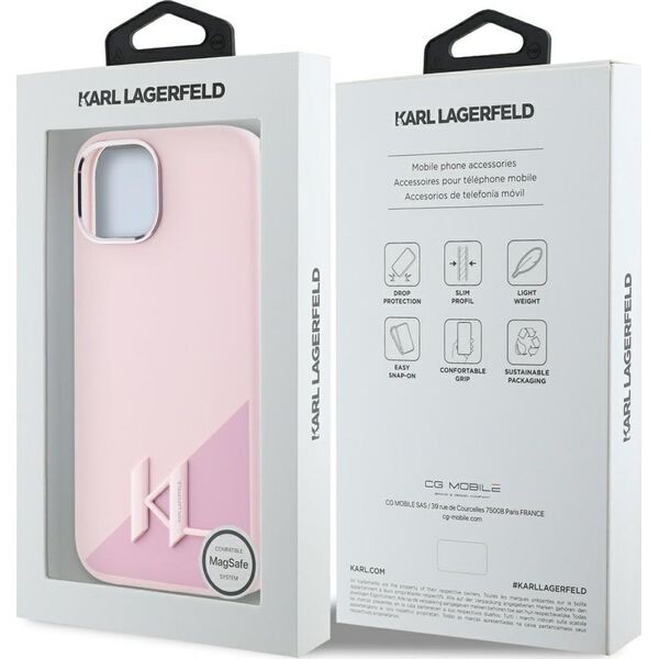 Etui Karl Lagerfeld Silicone Shadow       Metal Initial MagSafe do iPhone 15 różowy