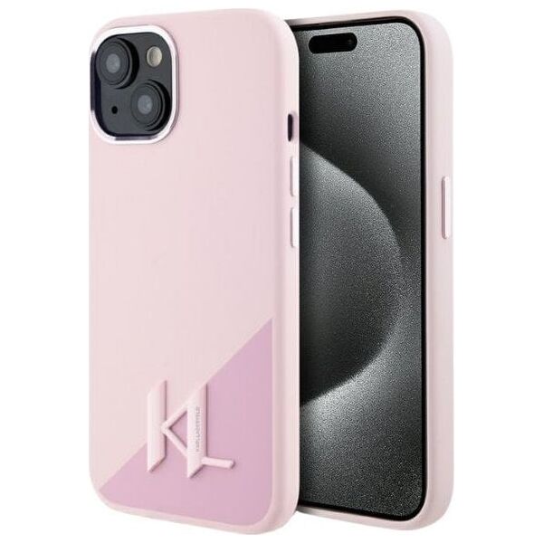 Etui Karl Lagerfeld Silicone Shadow       Metal Initial MagSafe do iPhone 15 różowy