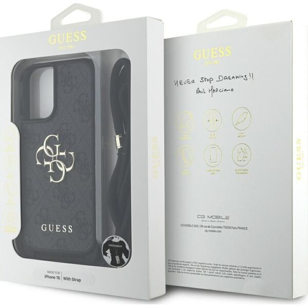 Etui Guess 4G Big Logo Cord Stap          Crossbody do iPhone 16 czarny