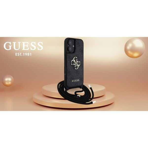 Etui Guess 4G Big Logo Cord Stap          Crossbody do iPhone 16 czarny