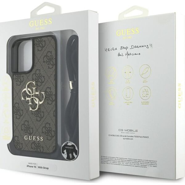 Etui Guess 4G Big Logo Cord Stap          Crossbody do iPhone 16 brązowy