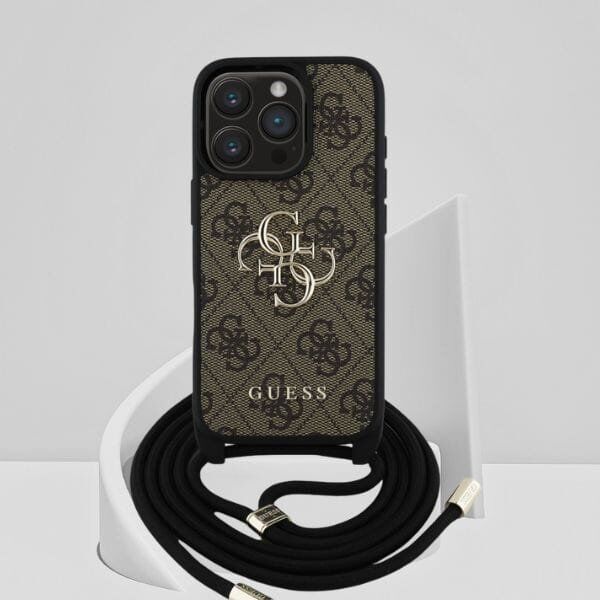 Etui Guess 4G Big Logo Cord Stap          Crossbody do iPhone 16 Pro Max brązowy