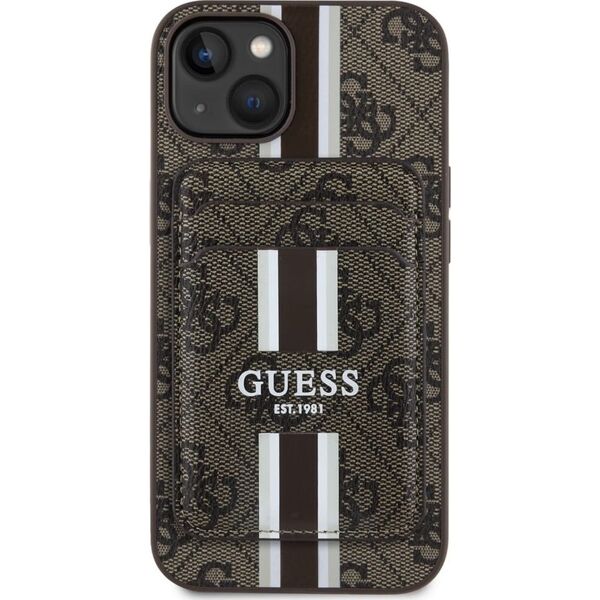 Etui Guess 4G Stripes z portfelem         Magsafe do iPhone 15 brązowy