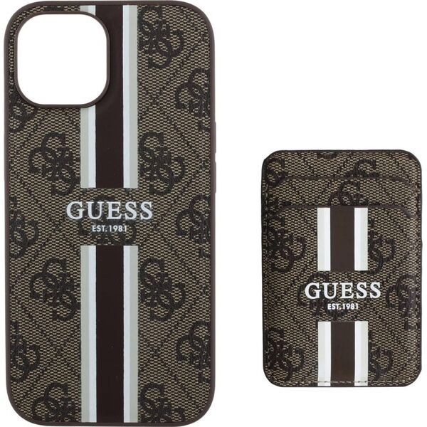 Etui Guess 4G Stripes z portfelem         Magsafe do iPhone 15 brązowy