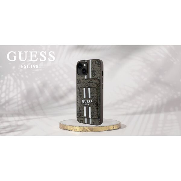 Etui Guess 4G Stripes z portfelem         Magsafe do iPhone 15 brązowy