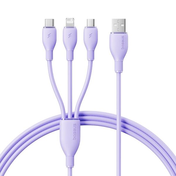 Baseus Ultra-Fast One-for-Three Fast Charging Cable USB-A to M+L+C 3.5A 1.3m Nebula Purple 6932172679606