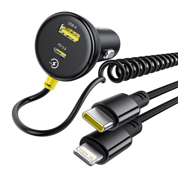 Baseus Circular Plastic Car Charger (U+C) + (C&L) Cable 60W Cosmic Black 6932172677183